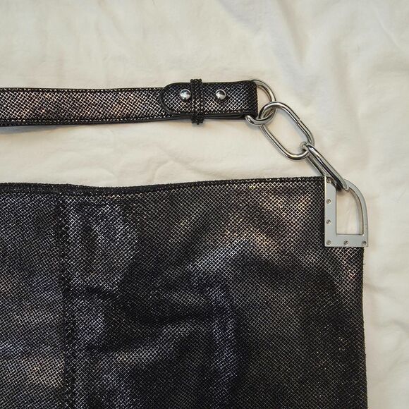 Badgley Mischka Designer Gray Suede Silver Hobo Shoulder Bag Dark Romance Boho - Picture 3 of 8